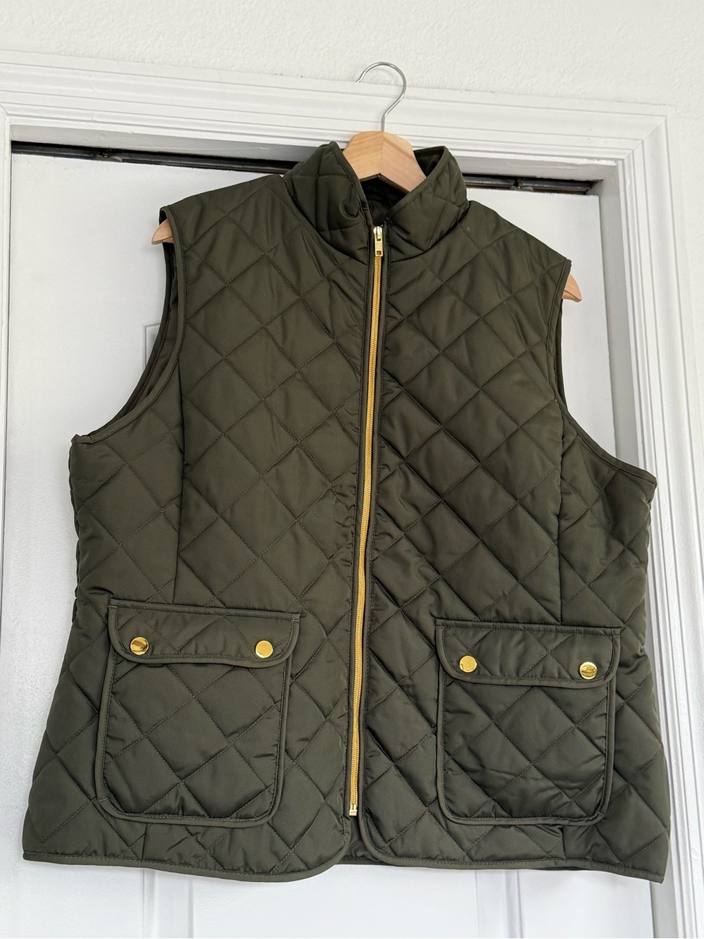St. John's Bay Olive Green Quilted Vest with Gold Hardware